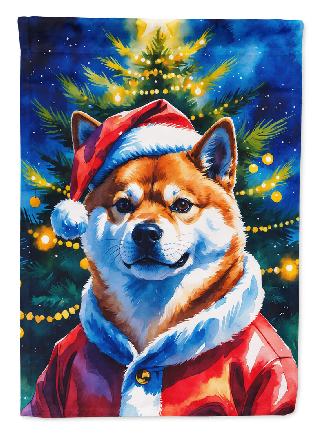Shiba Inu Christmas House Flag 28x40 Porch Sleeve Pole Decorative Outside Yard Banner Artwork Wall Hanging, Polyester