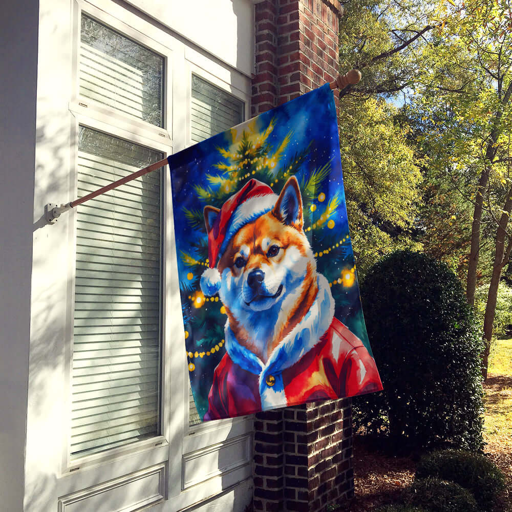 Shiba Inu Christmas House Flag 28x40 Porch Sleeve Pole Decorative Outside Yard Banner Artwork Wall Hanging, Polyester