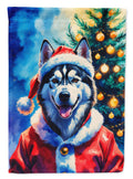 Siberian Husky Christmas House Flag 28x40 Porch Sleeve Pole Decorative Outside Yard Banner Artwork Wall Hanging, Polyester