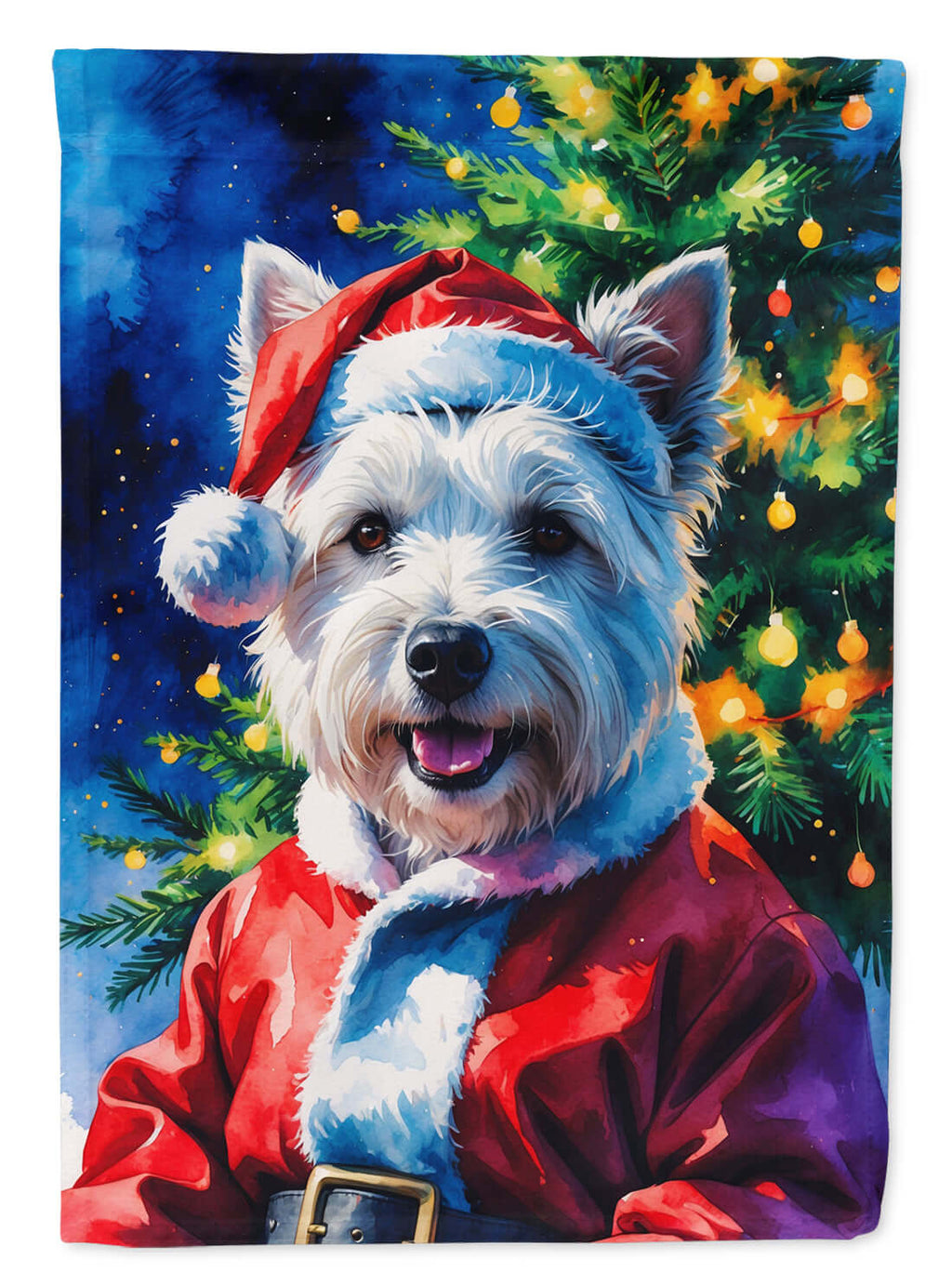 Westie Christmas House Flag 28x40 Porch Sleeve Pole Decorative Outside Yard Banner Artwork Wall Hanging, Polyester