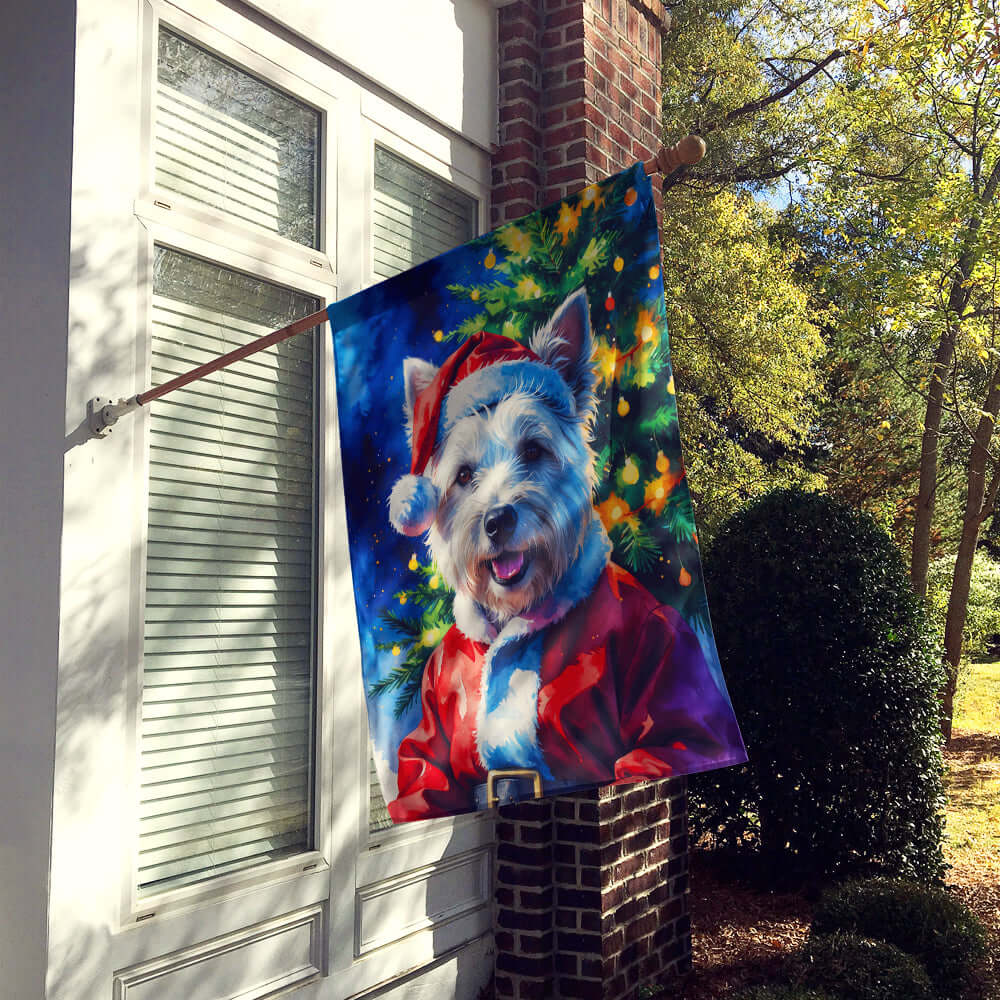 Westie Christmas House Flag 28x40 Porch Sleeve Pole Decorative Outside Yard Banner Artwork Wall Hanging, Polyester