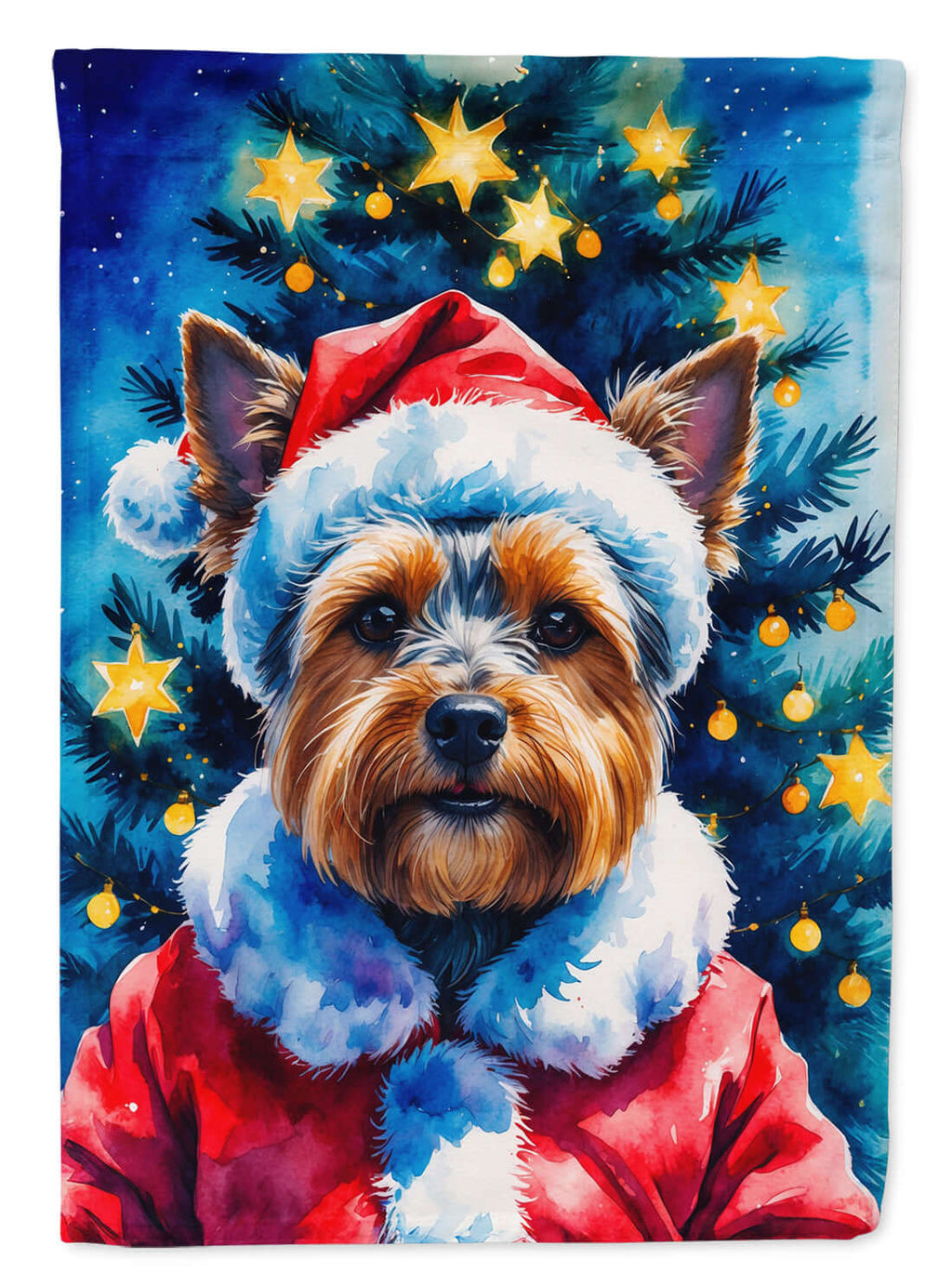 Yorkshire Terrier Christmas House Flag 28x40 Porch Sleeve Pole Decorative Outside Yard Banner Artwork Wall Hanging, Polyester