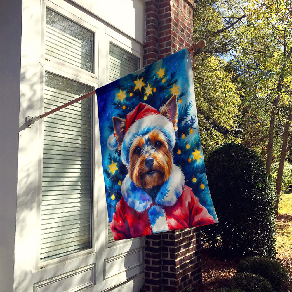 Yorkshire Terrier Christmas House Flag 28x40 Porch Sleeve Pole Decorative Outside Yard Banner Artwork Wall Hanging, Polyester