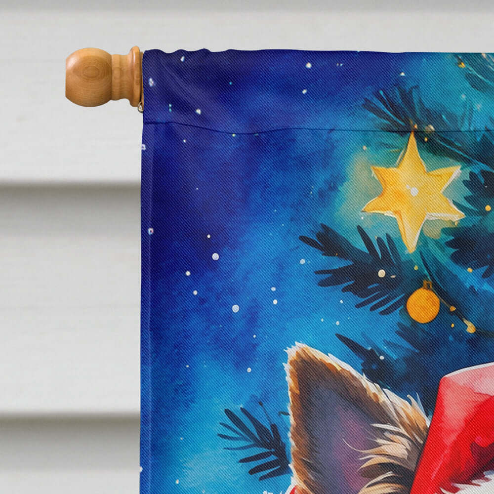 Yorkshire Terrier Christmas House Flag 28x40 Porch Sleeve Pole Decorative Outside Yard Banner Artwork Wall Hanging, Polyester