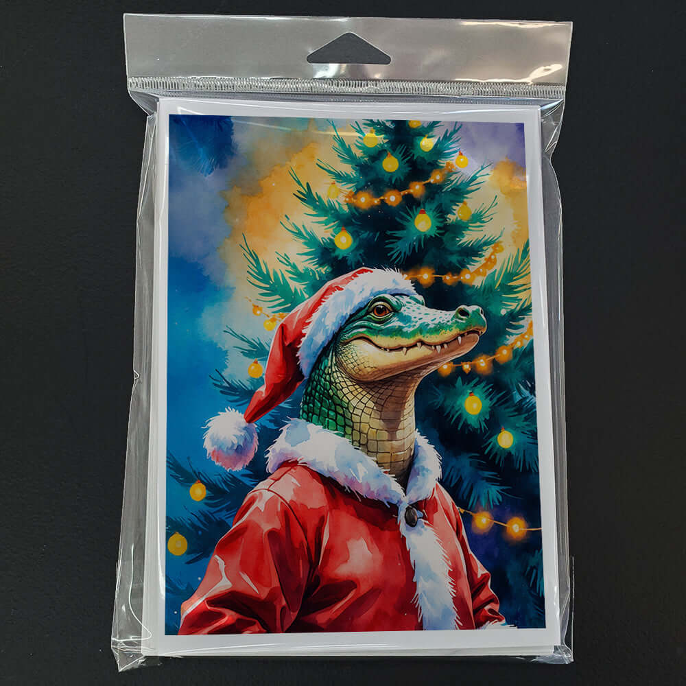 Alligator Christmas Greeting Cards Pack of 8 Blank Cards with Envelopes Whimsical A7 Size 5x7