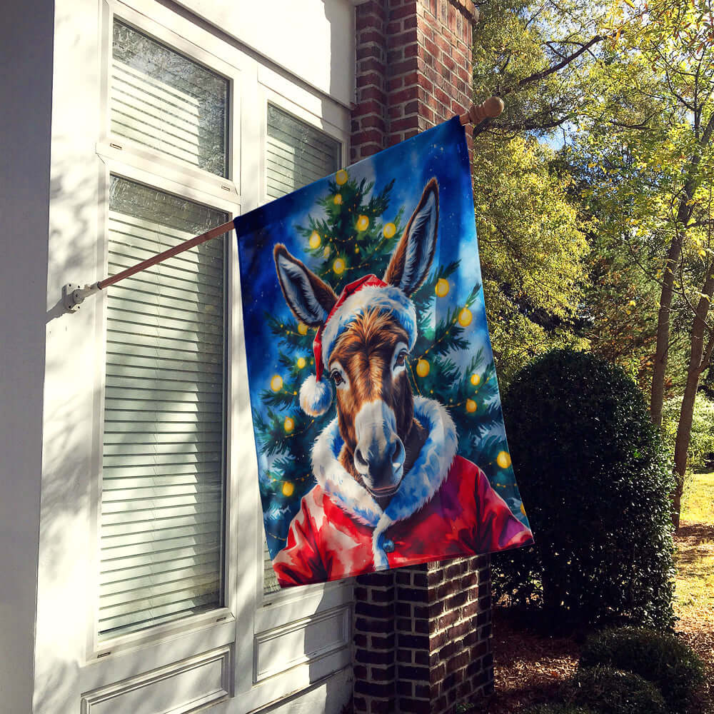 Donkey Christmas House Flag 28x40 Porch Sleeve Pole Decorative Outside Yard Banner Artwork Wall Hanging, Polyester