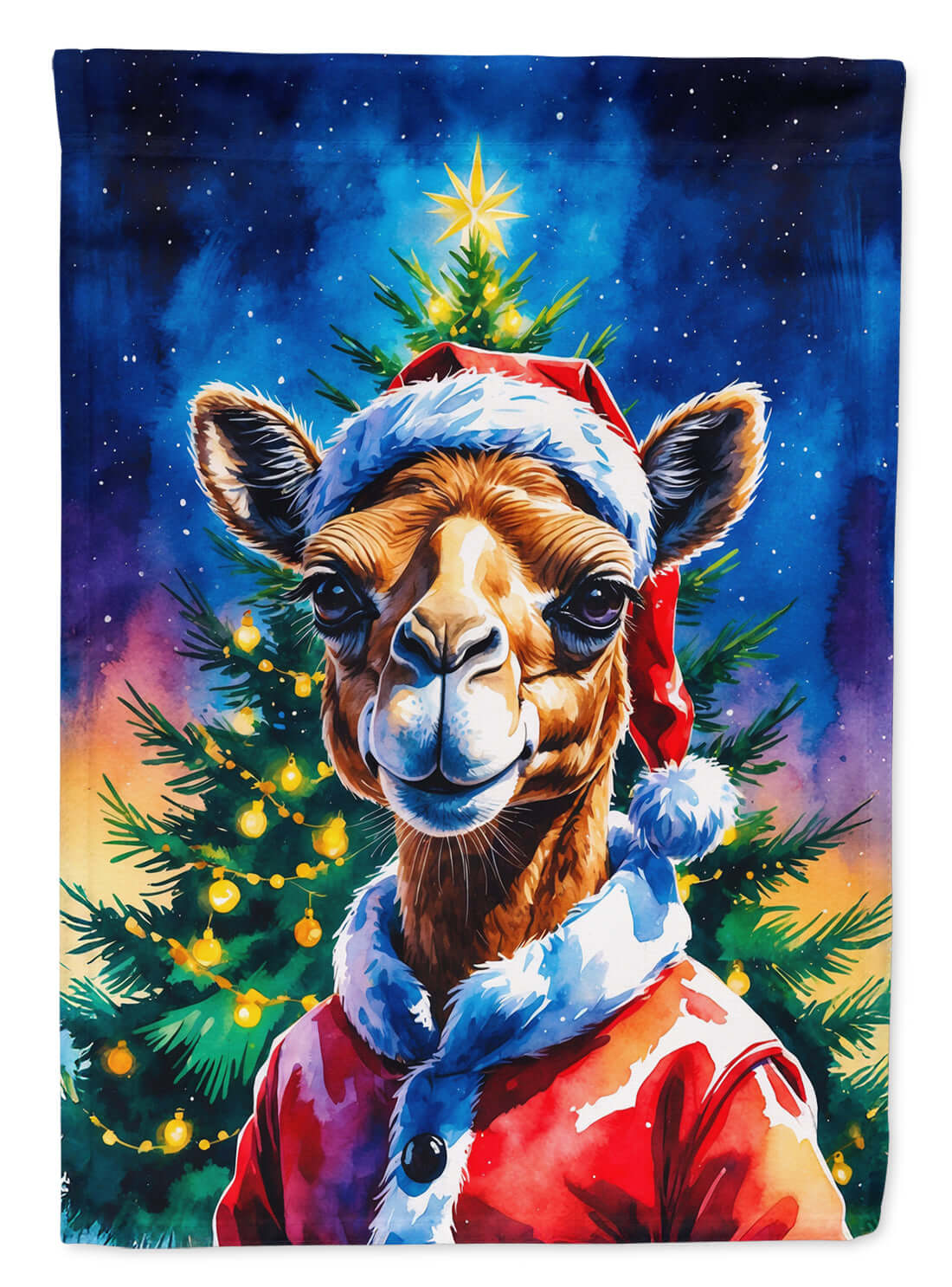 Camel Christmas House Flag 28x40 Porch Sleeve Pole Decorative Outside Yard Banner Artwork Wall Hanging, Polyester