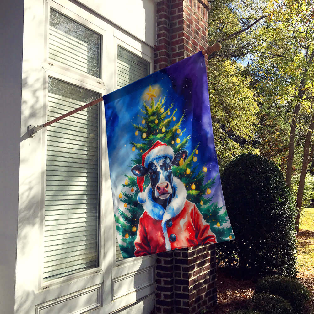 Cow Christmas House Flag 28x40 Porch Sleeve Pole Decorative Outside Yard Banner Artwork Wall Hanging, Polyester