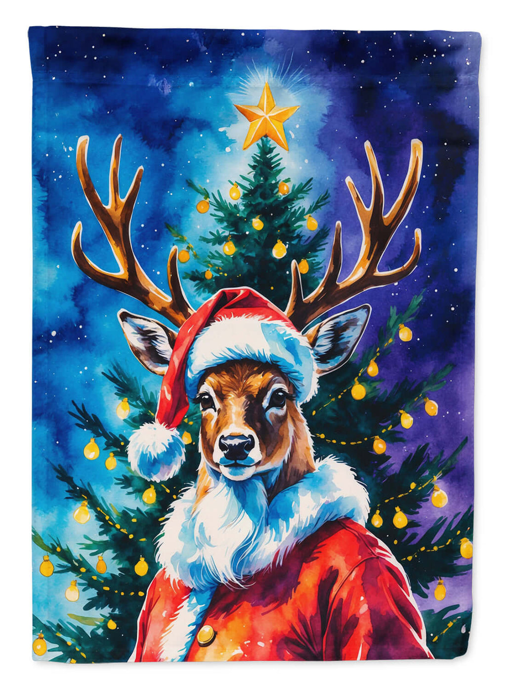 Deer Christmas House Flag 28x40 Porch Sleeve Pole Decorative Outside Yard Banner Artwork Wall Hanging, Polyester