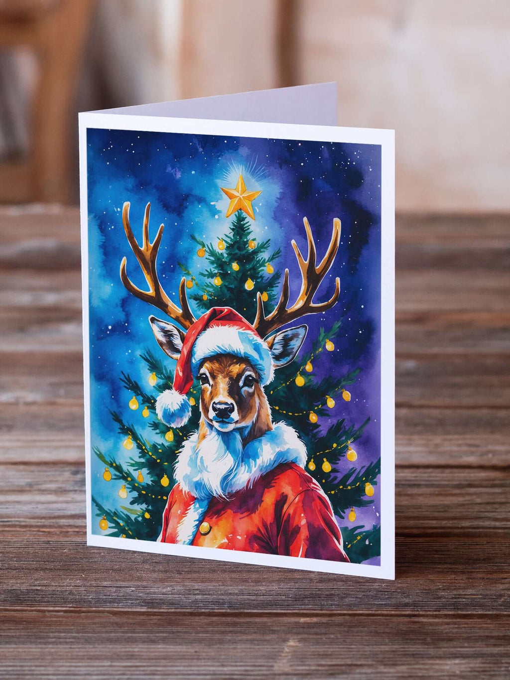 Deer Christmas Greeting Cards Pack of 8 Blank Cards with Envelopes Whimsical A7 Size 5x7