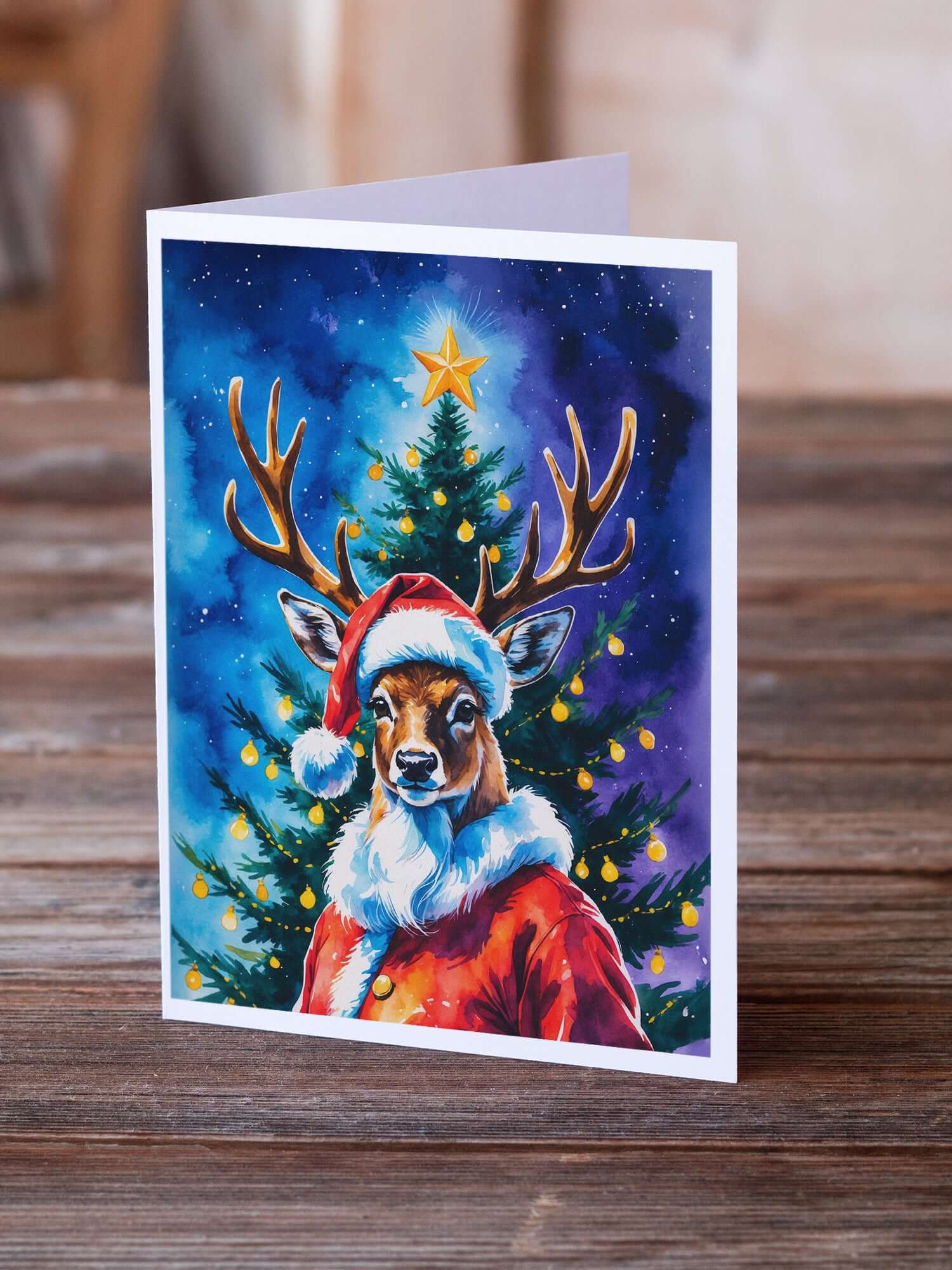 Deer Christmas Greeting Cards Pack of 8 Blank Cards with Envelopes Whimsical A7 Size 5x7