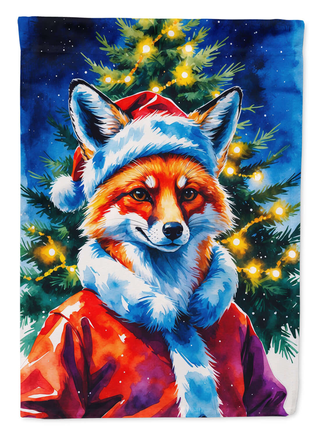 Fox Christmas House Flag 28x40 Porch Sleeve Pole Decorative Outside Yard Banner Artwork Wall Hanging, Polyester