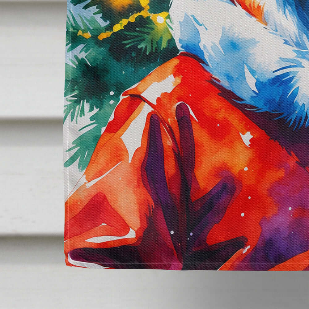 Fox Christmas House Flag 28x40 Porch Sleeve Pole Decorative Outside Yard Banner Artwork Wall Hanging, Polyester