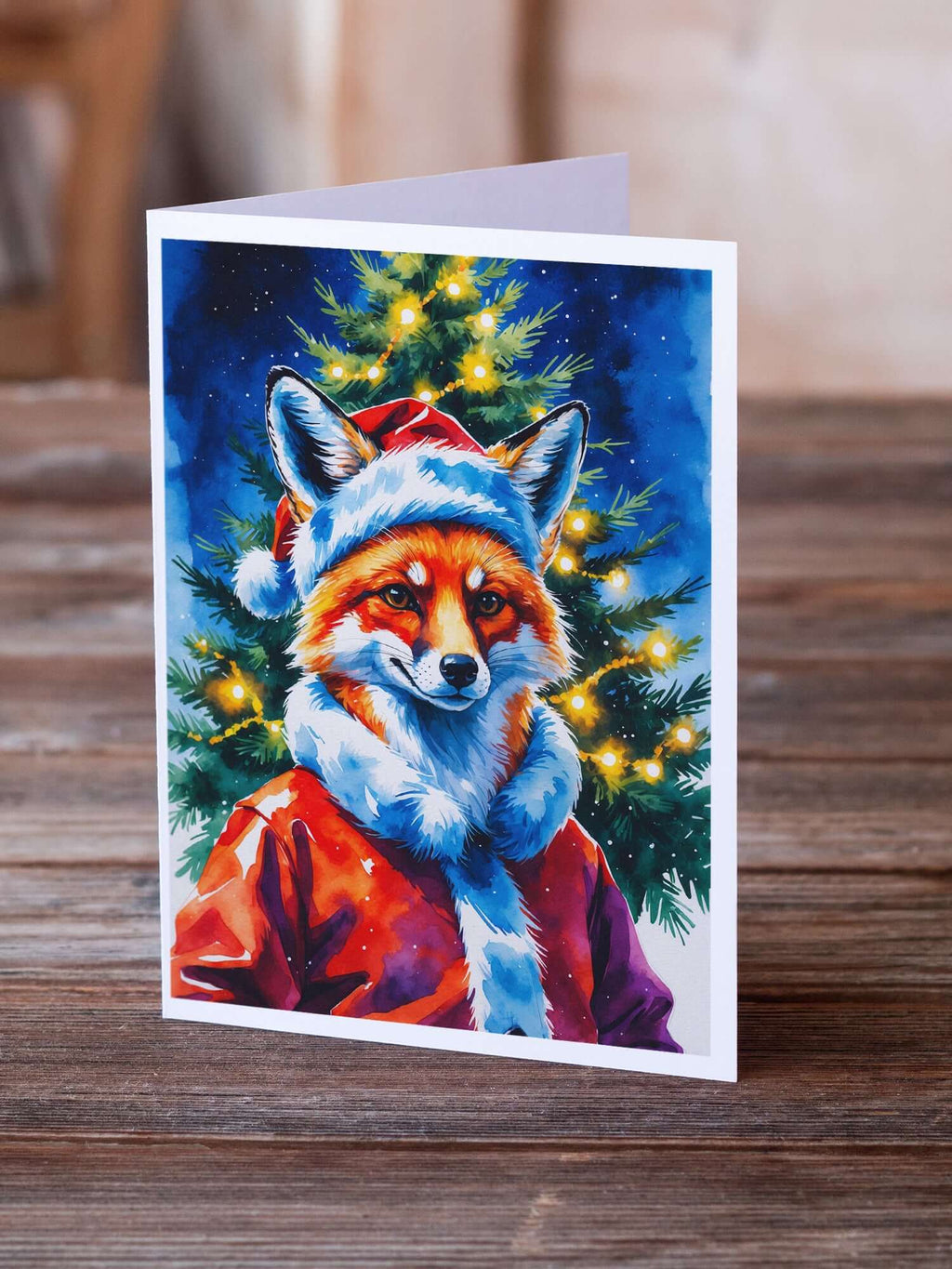 Fox Christmas Greeting Cards Pack of 8 Blank Cards with Envelopes Whimsical A7 Size 5x7