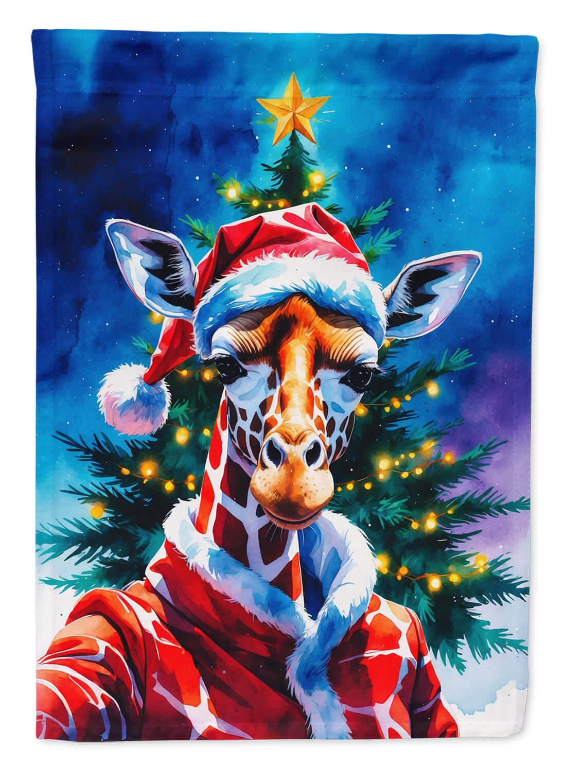 Giraffe Christmas House Flag 28x40 Porch Sleeve Pole Decorative Outside Yard Banner Artwork Wall Hanging, Polyester