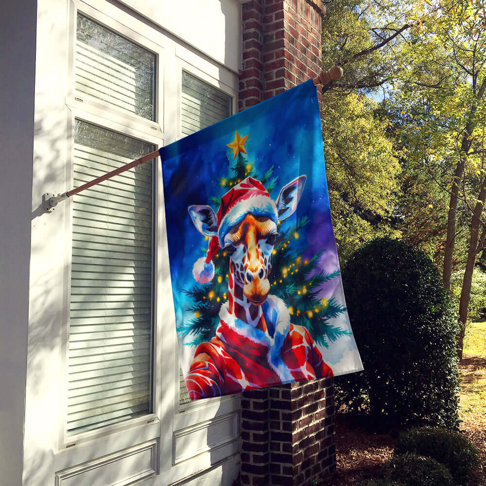 Giraffe Christmas House Flag 28x40 Porch Sleeve Pole Decorative Outside Yard Banner Artwork Wall Hanging, Polyester