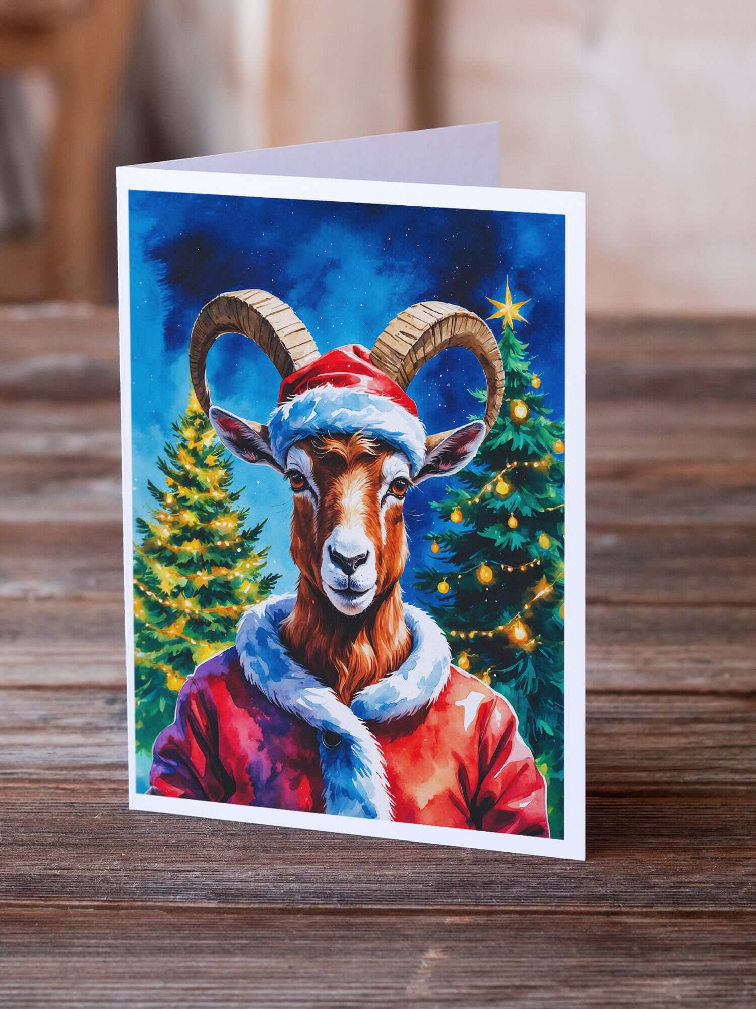 Goat Christmas Greeting Cards Pack of 8 Blank Cards with Envelopes Whimsical A7 Size 5x7