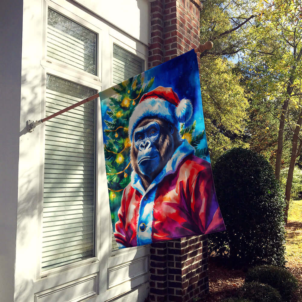 Gorilla Christmas House Flag 28x40 Porch Sleeve Pole Decorative Outside Yard Banner Artwork Wall Hanging, Polyester