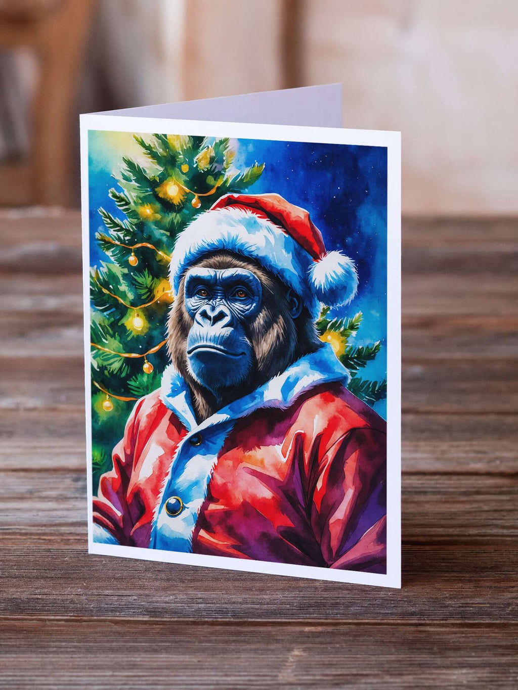 Gorilla Christmas Greeting Cards Pack of 8 Blank Cards with Envelopes Whimsical A7 Size 5x7