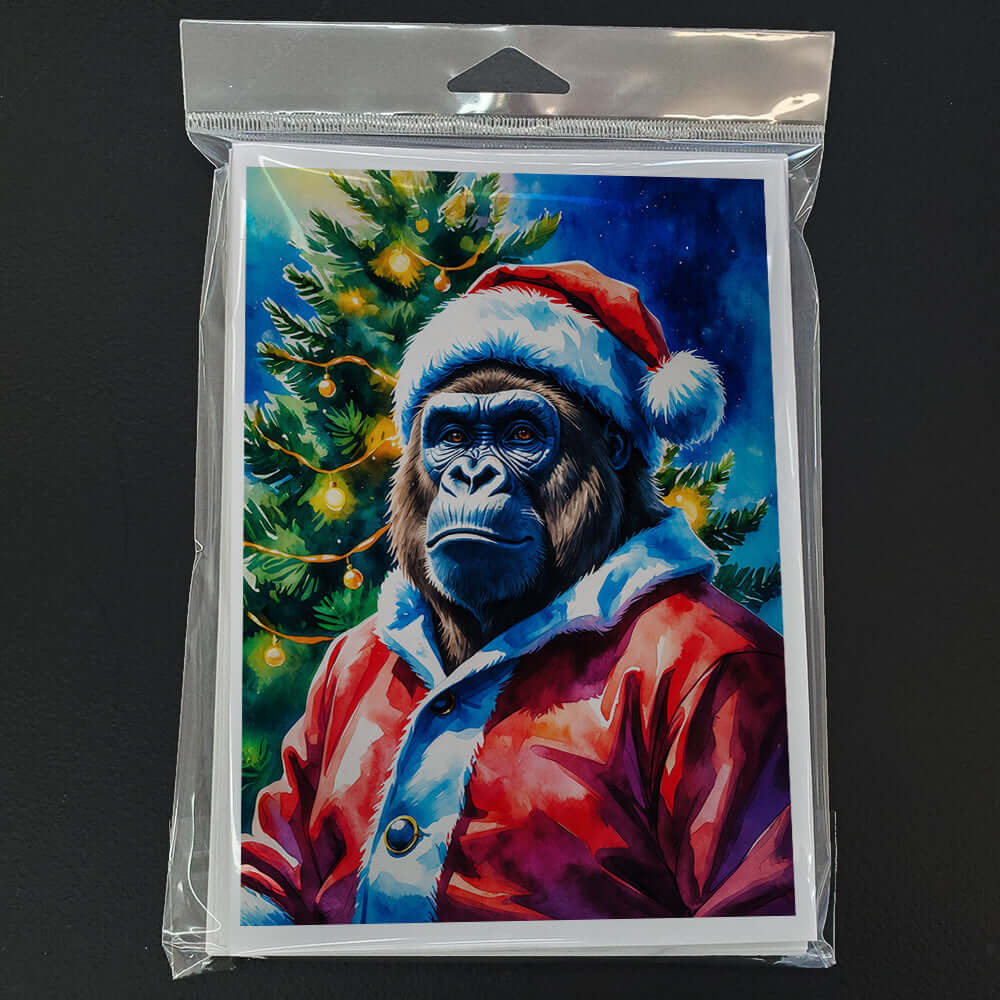 Gorilla Christmas Greeting Cards Pack of 8 Blank Cards with Envelopes Whimsical A7 Size 5x7