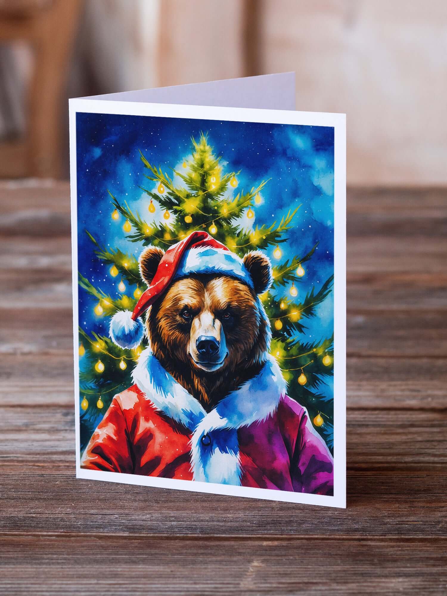 Bear Christmas Greeting Cards Pack of 8 Blank Cards with Envelopes Whimsical A7 Size 5x7