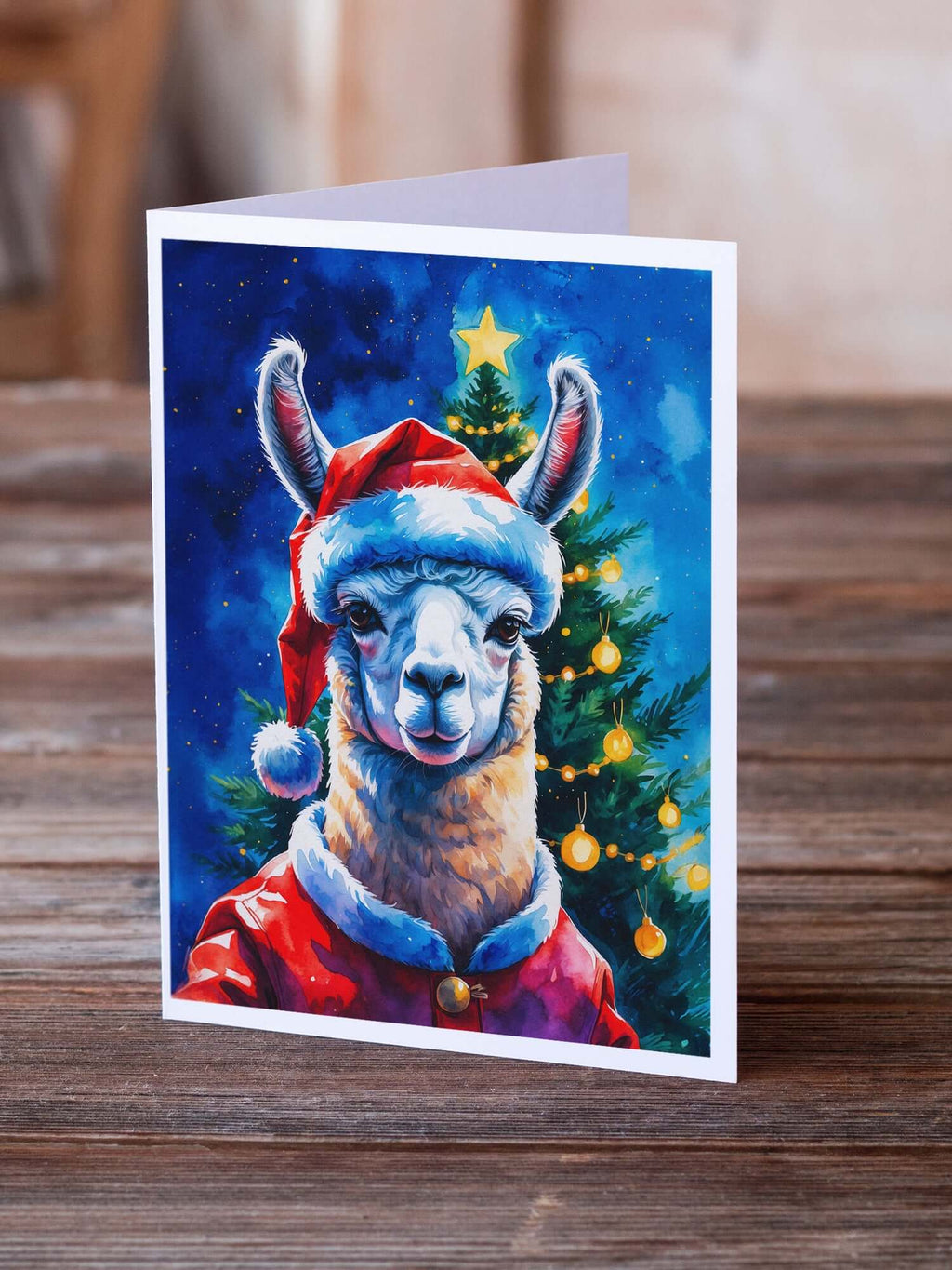 Llama Christmas Greeting Cards Pack of 8 Blank Cards with Envelopes Whimsical A7 Size 5x7