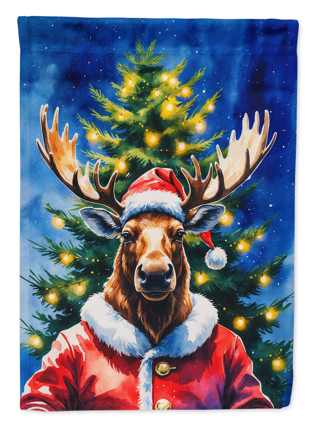 Moose Christmas House Flag 28x40 Porch Sleeve Pole Decorative Outside Yard Banner Artwork Wall Hanging, Polyester