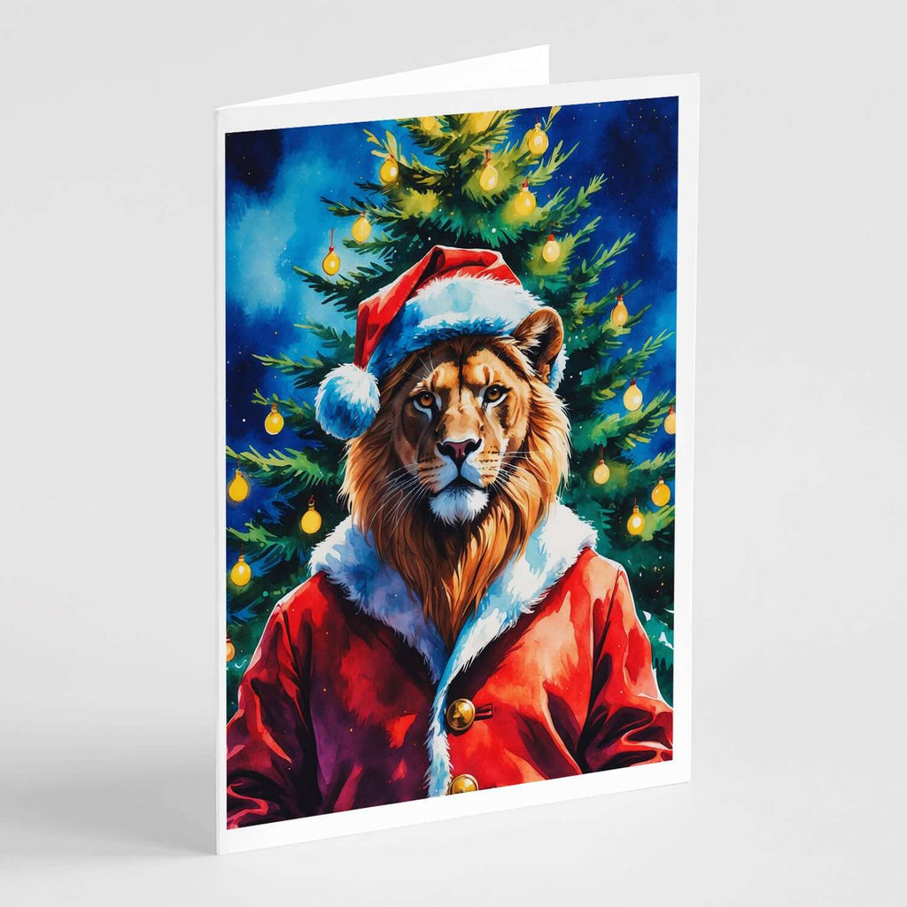 Lion Christmas Greeting Cards Pack of 8 Blank Cards with Envelopes Whimsical A7 Size 5x7