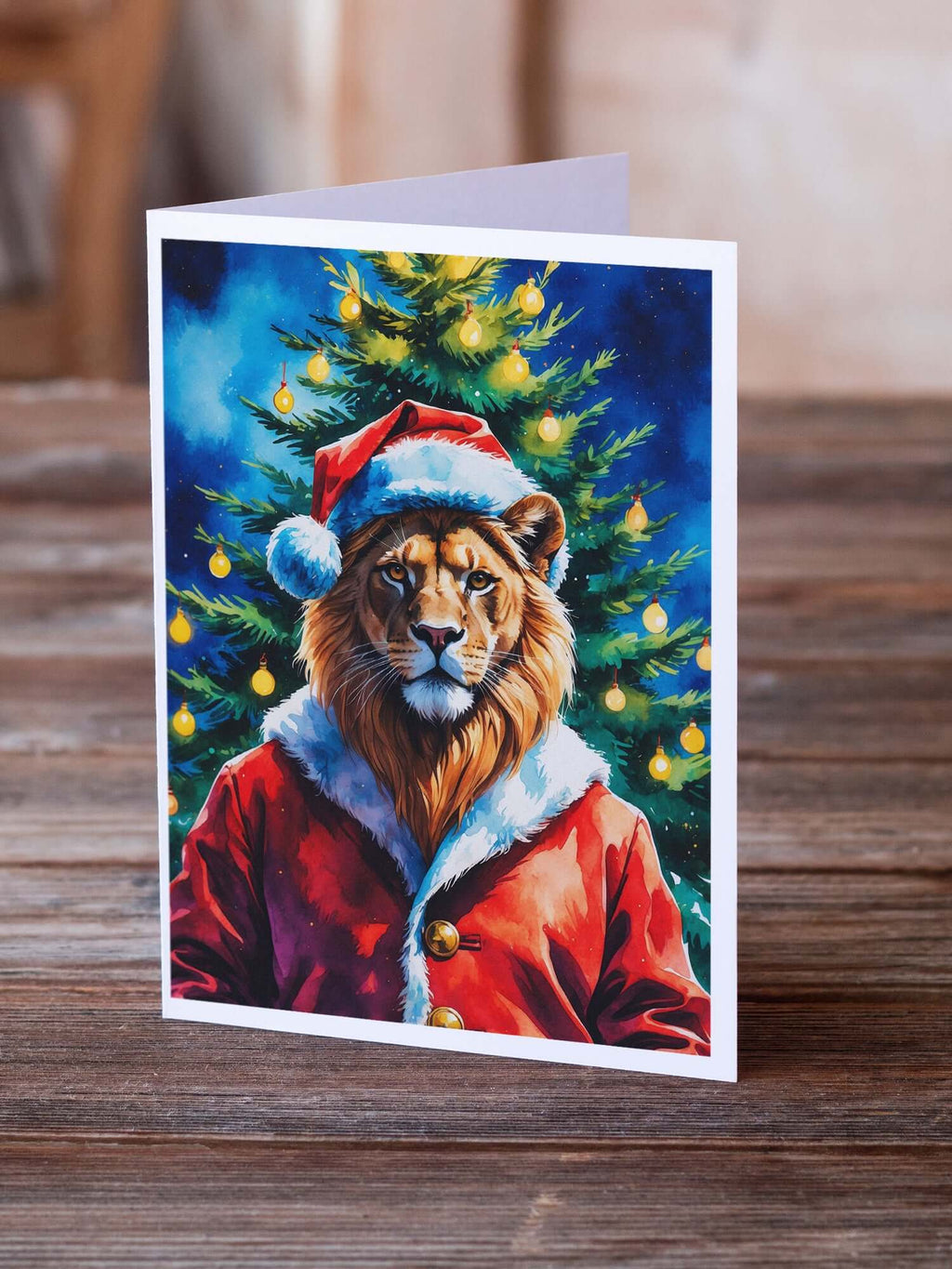 Lion Christmas Greeting Cards Pack of 8 Blank Cards with Envelopes Whimsical A7 Size 5x7