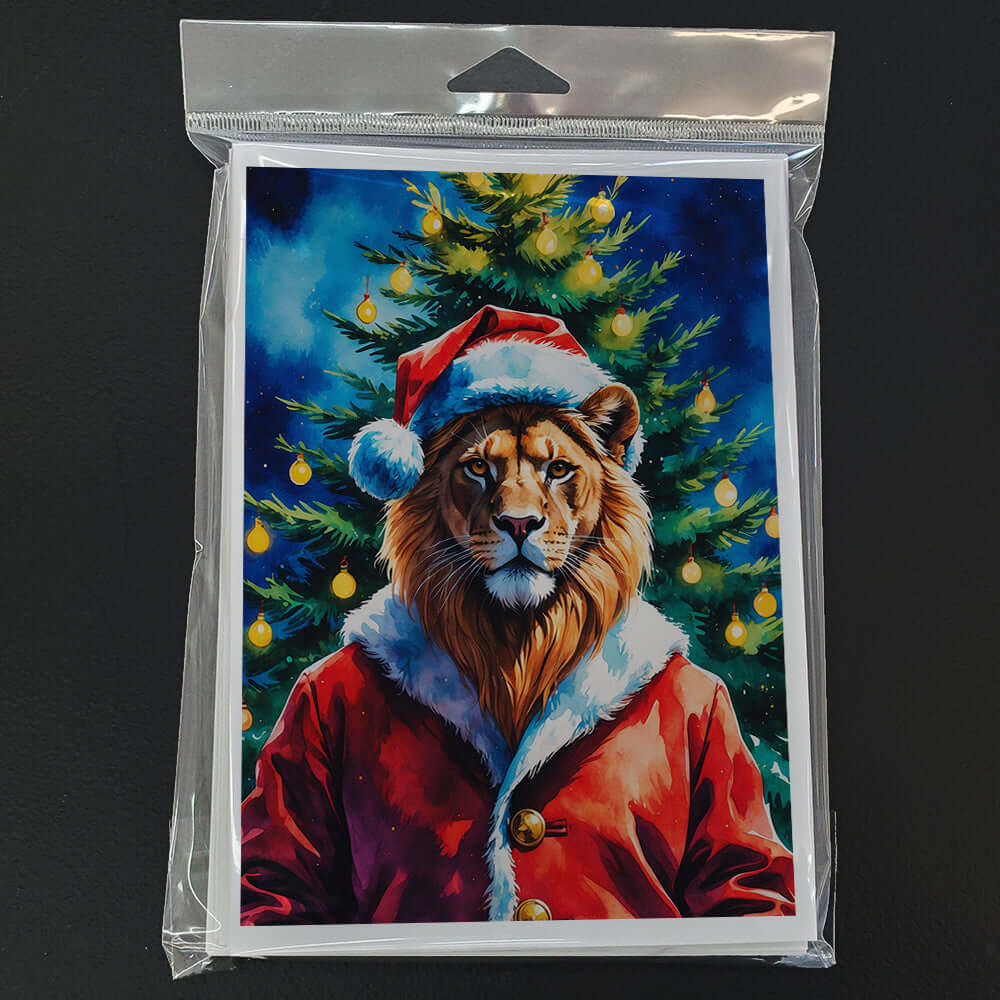 Lion Christmas Greeting Cards Pack of 8 Blank Cards with Envelopes Whimsical A7 Size 5x7