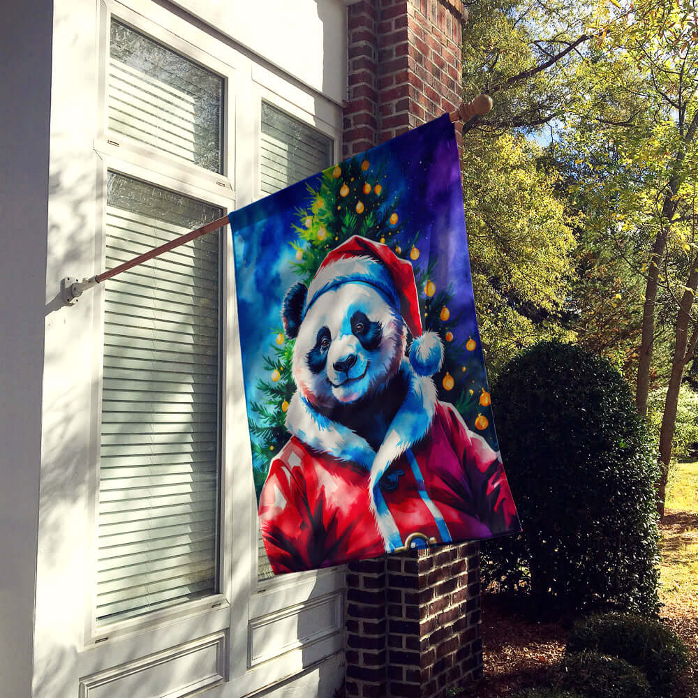 Panda Christmas House Flag 28x40 Porch Sleeve Pole Decorative Outside Yard Banner Artwork Wall Hanging, Polyester