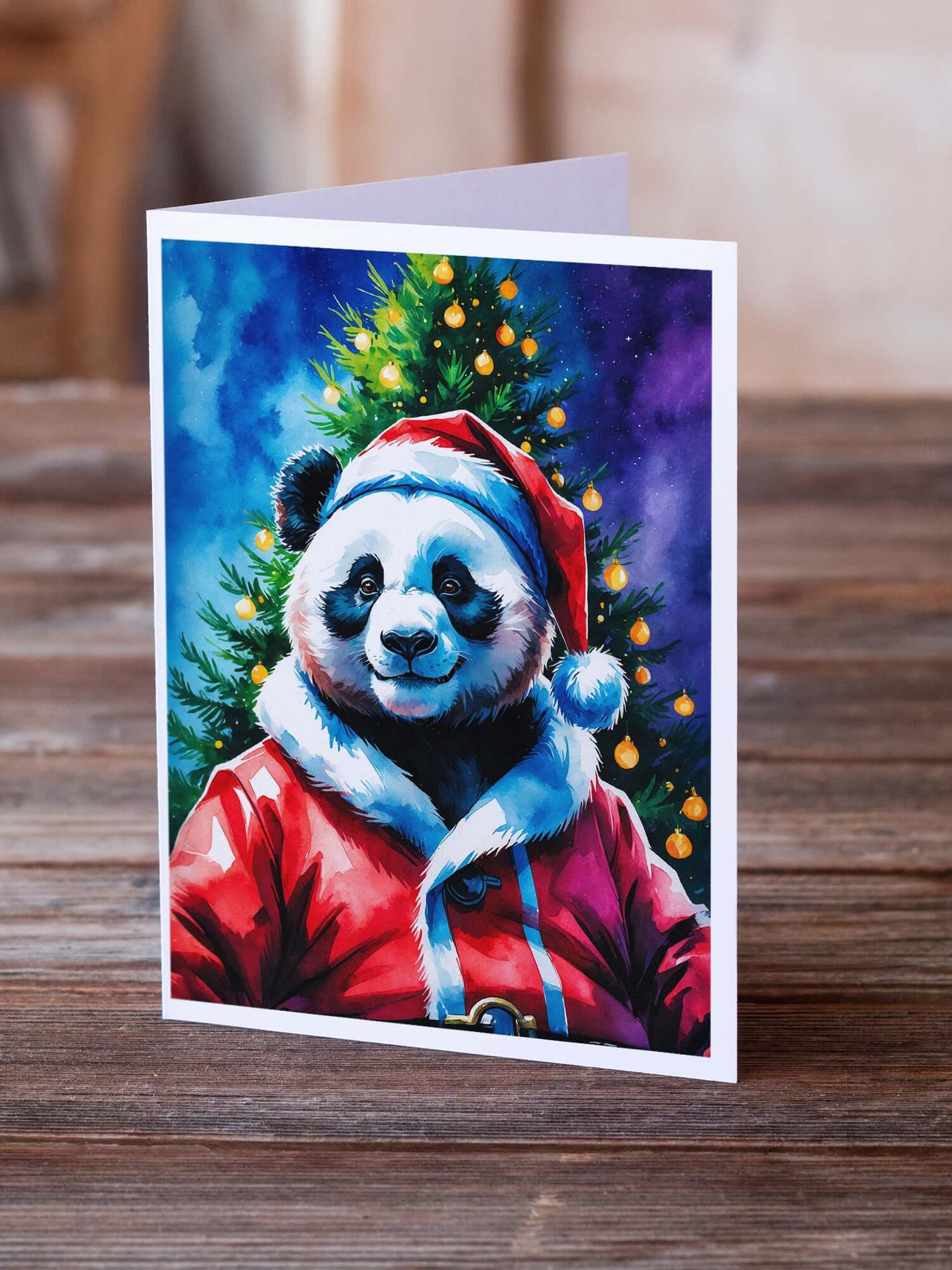 Panda Christmas Greeting Cards Pack of 8 Blank Cards with Envelopes Whimsical A7 Size 5x7