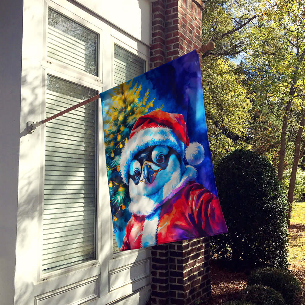 Penguin Christmas House Flag 28x40 Porch Sleeve Pole Decorative Outside Yard Banner Artwork Wall Hanging, Polyester