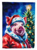 Pig Christmas House Flag 28x40 Porch Sleeve Pole Decorative Outside Yard Banner Artwork Wall Hanging, Polyester