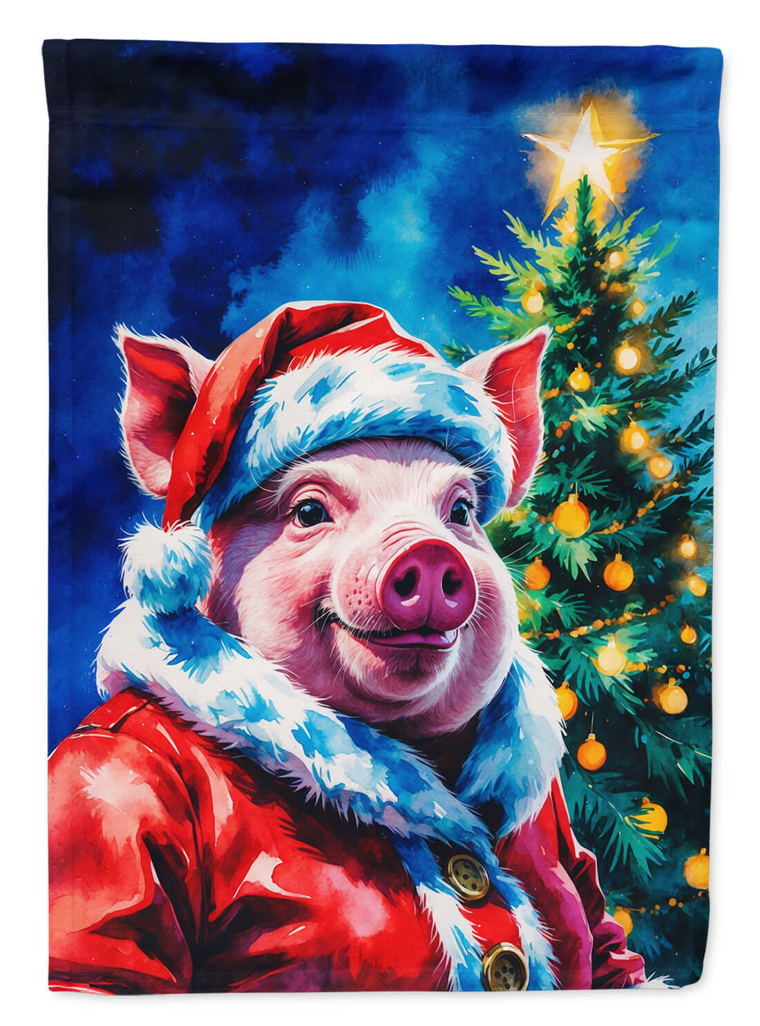 Pig Christmas House Flag 28x40 Porch Sleeve Pole Decorative Outside Yard Banner Artwork Wall Hanging, Polyester