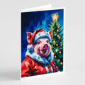 Pig Christmas Greeting Cards Pack of 8 Blank Cards with Envelopes Whimsical A7 Size 5x7