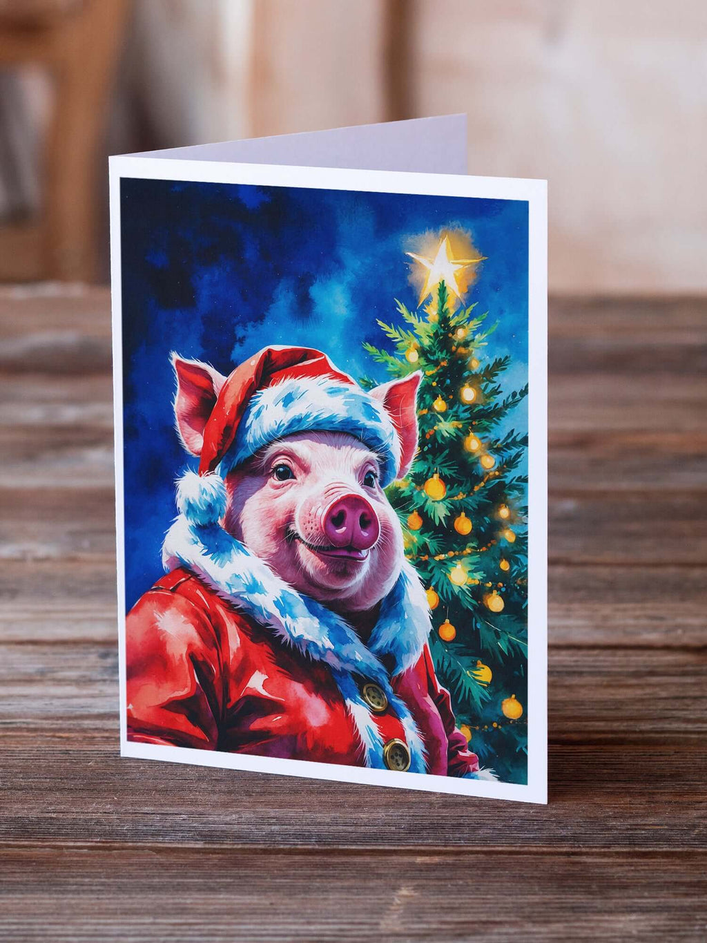 Pig Christmas Greeting Cards Pack of 8 Blank Cards with Envelopes Whimsical A7 Size 5x7