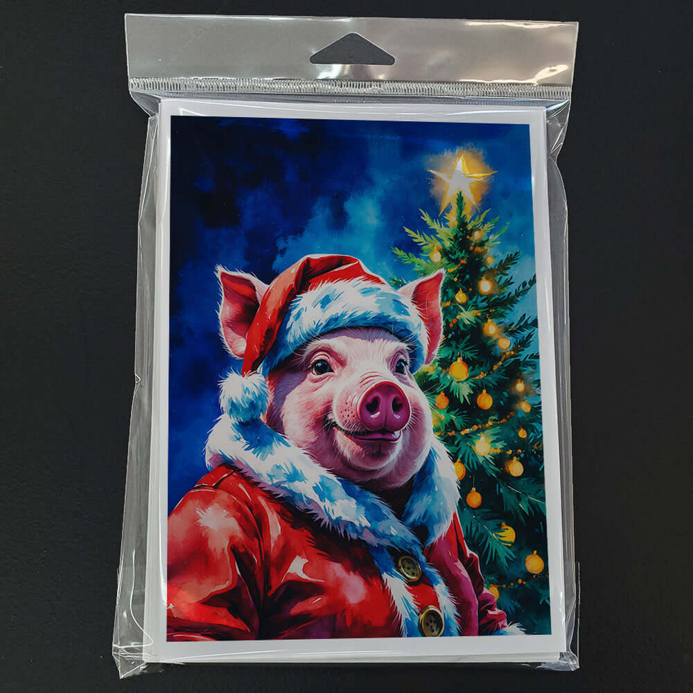Pig Christmas Greeting Cards Pack of 8 Blank Cards with Envelopes Whimsical A7 Size 5x7