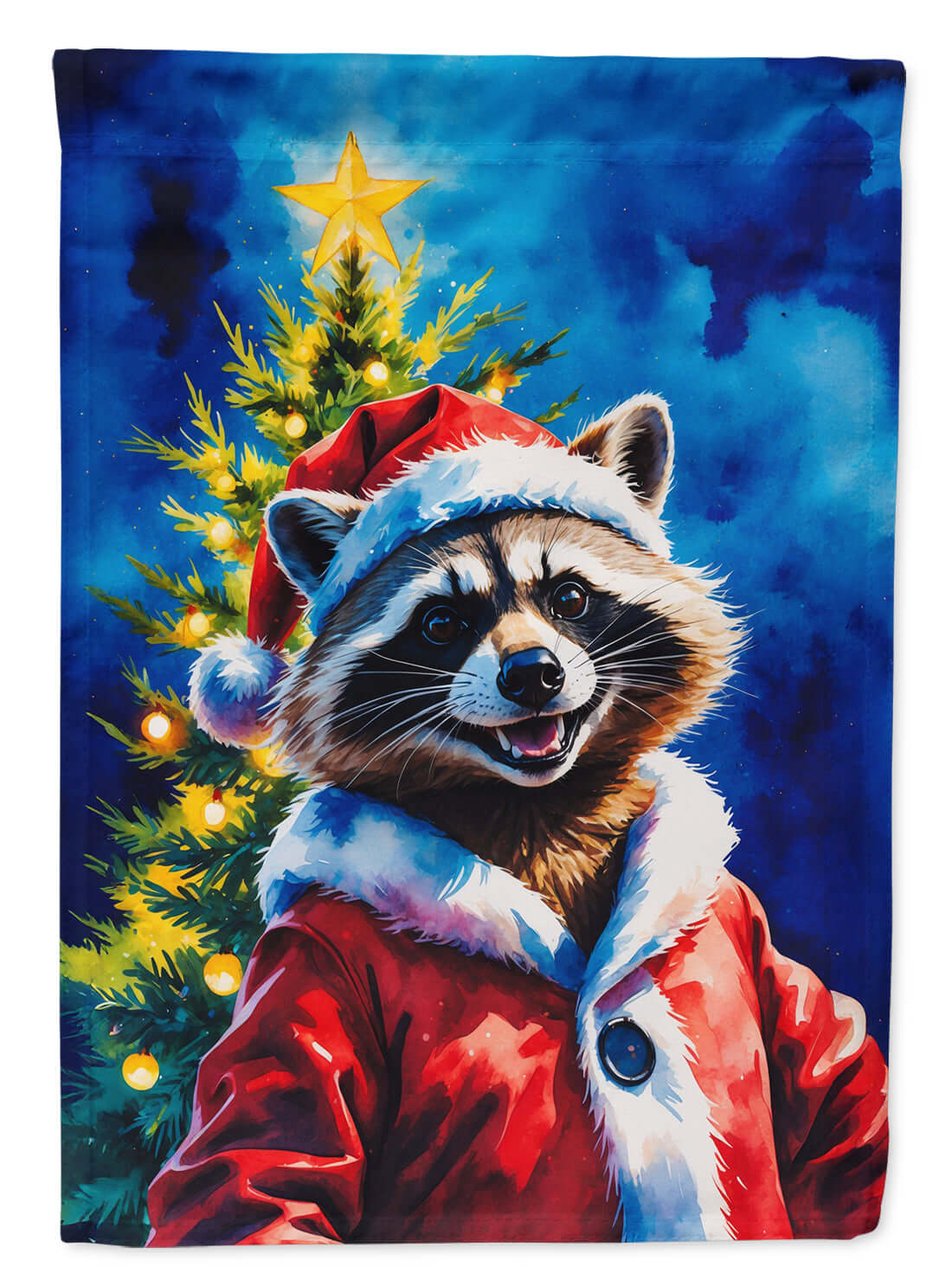 Raccoon Christmas House Flag 28x40 Porch Sleeve Pole Decorative Outside Yard Banner Artwork Wall Hanging, Polyester