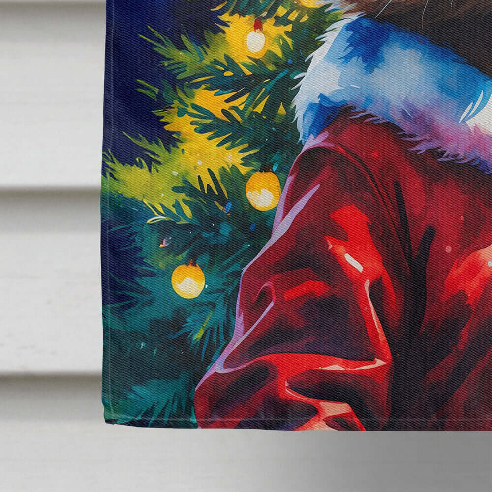 Raccoon Christmas House Flag 28x40 Porch Sleeve Pole Decorative Outside Yard Banner Artwork Wall Hanging, Polyester