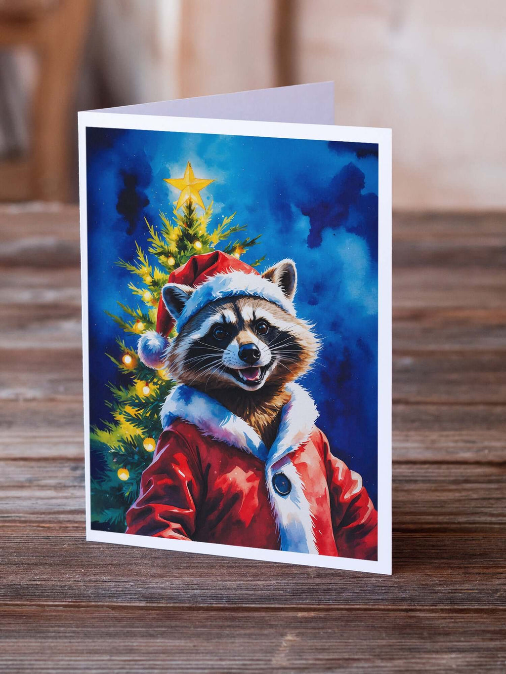 Raccoon Christmas Greeting Cards Pack of 8 Blank Cards with Envelopes Whimsical A7 Size 5x7