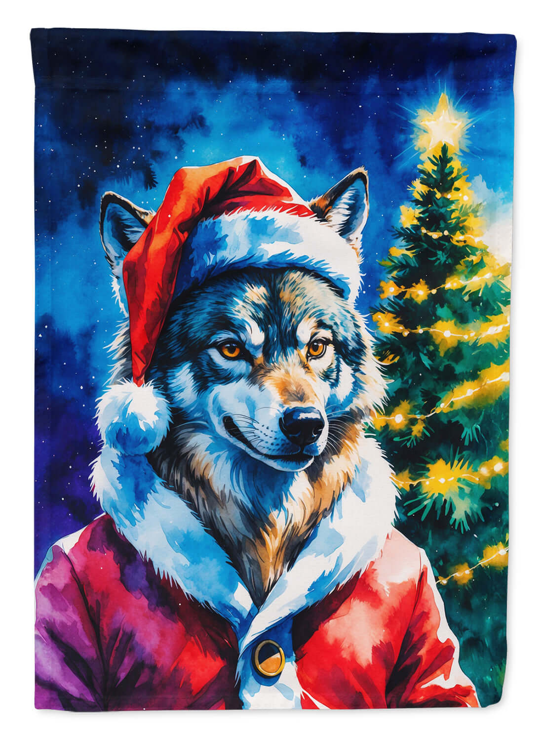 Wolf Christmas House Flag 28x40 Porch Sleeve Pole Decorative Outside Yard Banner Artwork Wall Hanging, Polyester