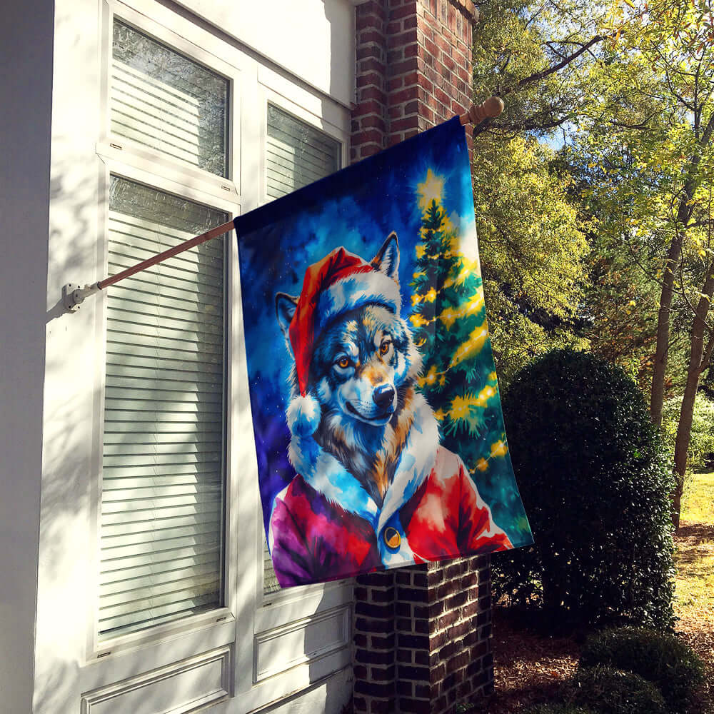 Wolf Christmas House Flag 28x40 Porch Sleeve Pole Decorative Outside Yard Banner Artwork Wall Hanging, Polyester