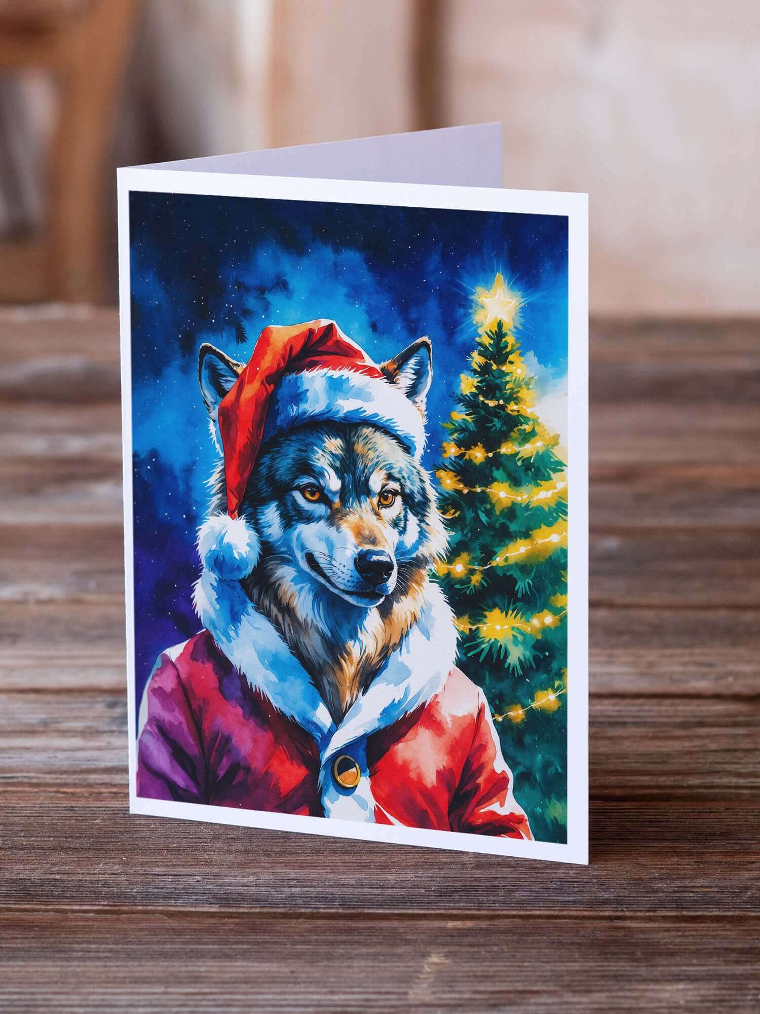 Wolf Christmas Greeting Cards Pack of 8 Blank Cards with Envelopes Whimsical A7 Size 5x7