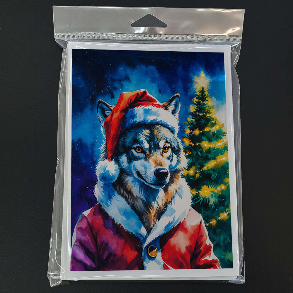 Wolf Christmas Greeting Cards Pack of 8 Blank Cards with Envelopes Whimsical A7 Size 5x7