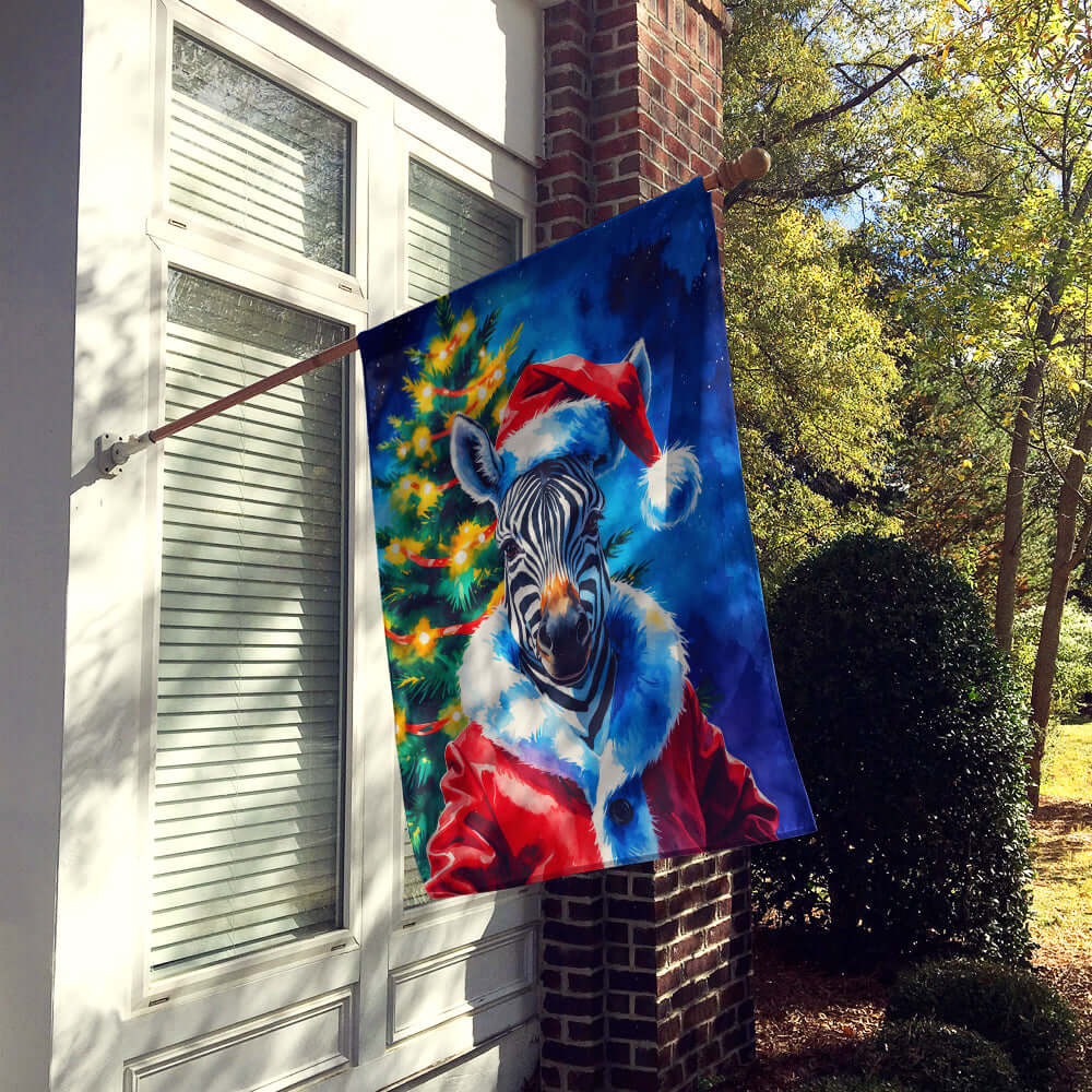 Zebra Christmas House Flag 28x40 Porch Sleeve Pole Decorative Outside Yard Banner Artwork Wall Hanging, Polyester