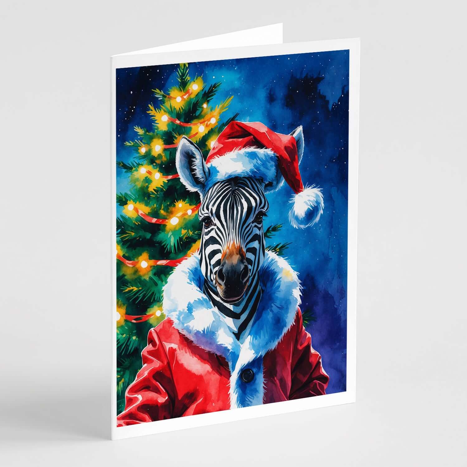 Zebra Christmas Greeting Cards Pack of 8 Blank Cards with Envelopes Whimsical A7 Size 5x7