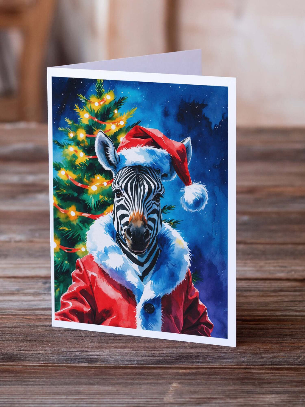 Zebra Christmas Greeting Cards Pack of 8 Blank Cards with Envelopes Whimsical A7 Size 5x7