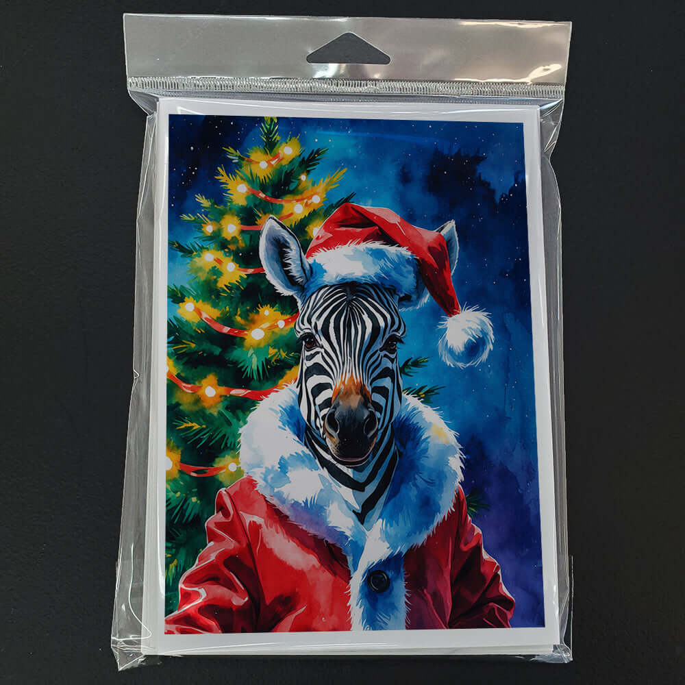 Zebra Christmas Greeting Cards Pack of 8 Blank Cards with Envelopes Whimsical A7 Size 5x7