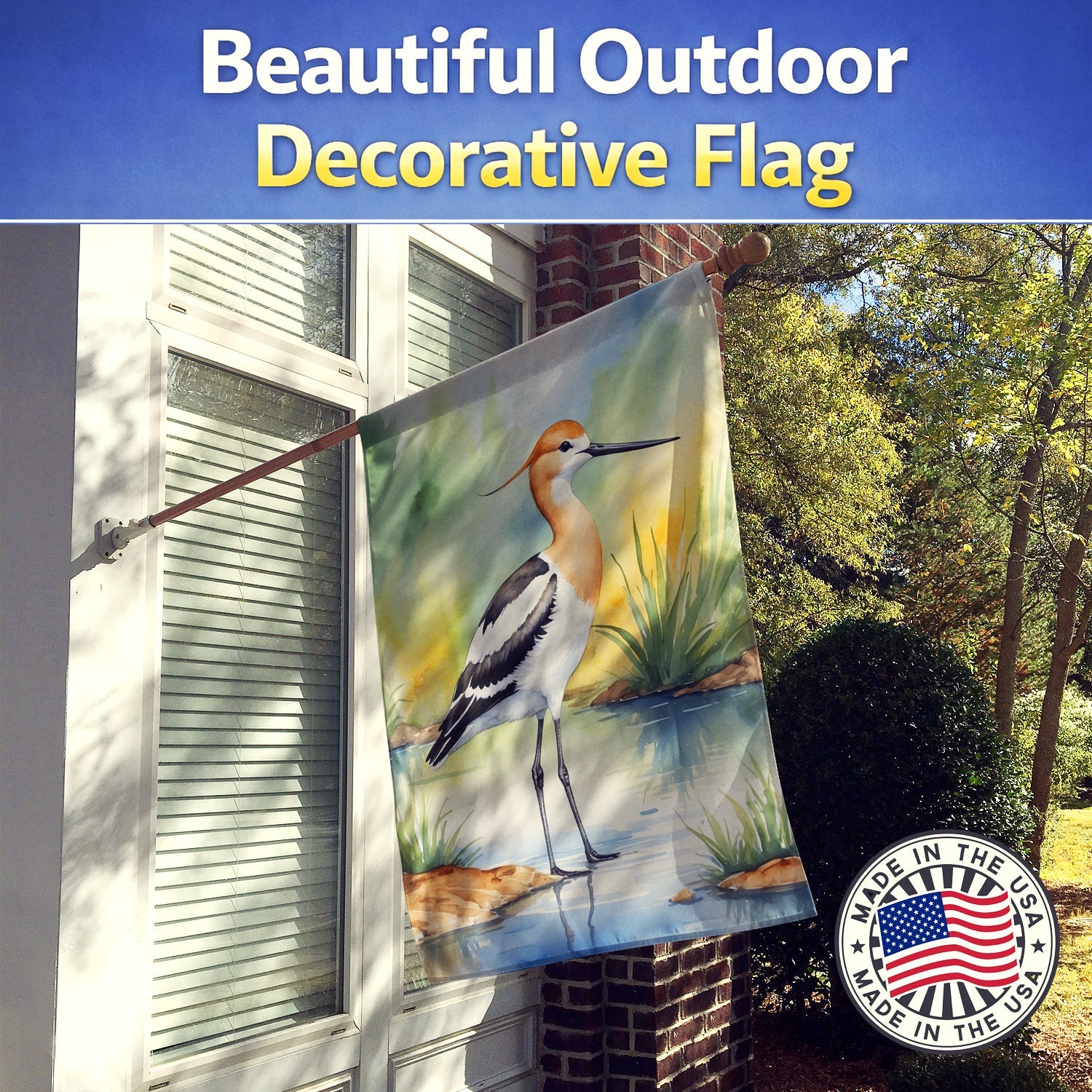 American Avocet Bird House Flag 28x40 Porch Sleeve Pole Decorative Outside Yard Banner Artwork Wall Hanging, Polyester